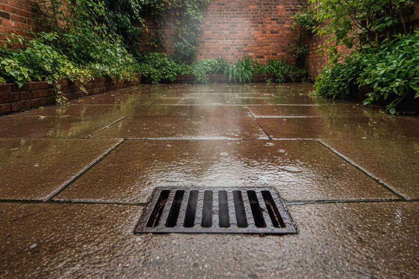 mal olor en el patio después de llover