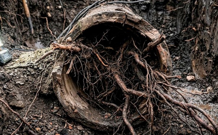 raíces de árboles en las tuberías