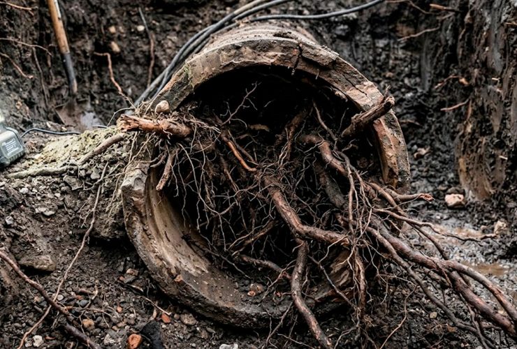 raíces de árboles en las tuberías