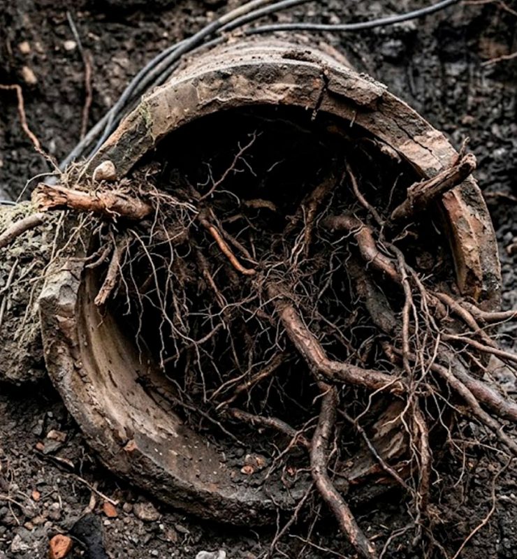 raíces de árboles en las tuberías